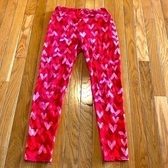 LuLaRoe Valentine Red Pink Heart Leggings Pull On Skinny Leg Pants - Picture 1 of 5